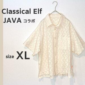 クラシカルエルフ×JAVAコラボ 花柄 レース 胸ポケット 半袖 シャツ L Classicalelf 胸ポケット ヴィンテージ風 レトロデザイン ゆったり