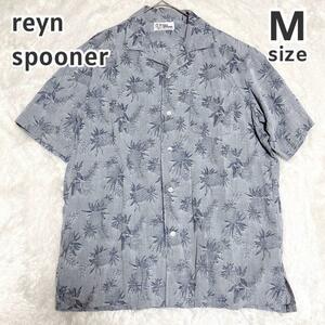 reyn spooner レインスプーナー パイナップル柄 コットン100％ メンズ 半袖シャツ Mサイズ グレー 柄シャツ トロピカル ボタニカル アロハ