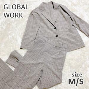GLOBAL WORK グローバルワーク 春夏 グレー チェック柄 薄手 テーラード ジャケット＆パンツ セットアップ パンツスーツ オーバーサイズ 