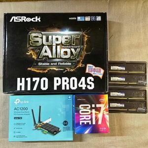 インテル Core i7 6700、 Asrock H170 Pro4Sマザーボード、Team4GB　DDR4メモリ4枚　無線LAN アダプター　セット　ジャンク品