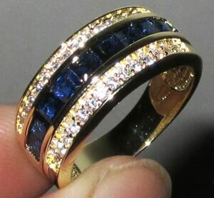 1 jpy [ large Medama sale!] high class ring ring * Cz diamond antique men's lady's jewelry sapphire blue Gold 