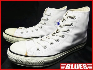 即決★CONVERSE★27cm レザーハイカットスニーカー コンバース メンズ 8.5 白 ホワイト 本革 8ホールシューズ 本皮 オールスター