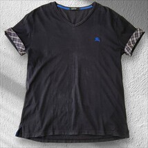 【希少XL(4)サイズ】バーバリーブラックレーベル BURBERRY BLACK LABEL Tシャツ ノバチェック ホースロゴ 刺繍 ブラック 黒 半袖 青 メンズ_画像1