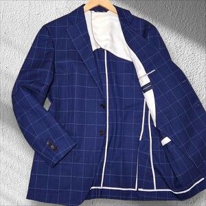 【希少XL】ザ・スーツカンパニー THE SUIT COMPANY テーラードジャケット ウィンドウペンチェック ネイビー 紺 パイピング 背抜き メンズ