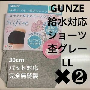 GUNZE【給水対応ショーツ】定価1540円×2枚 完全無縫製 杢グレーLL