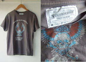 M★ネイバーフッドNEIGHBORHOOD★スカルウイングTシャツ　cycle furyバイカー ハーレー ビンテージ加工 グレー