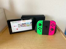 【ジャンク】Nintendo Switch ニンテンドー スイッチ 本体 HAC-001 通電確認済み、ネオングリーン/ピンクJoy-Con付き　現状渡し_画像1