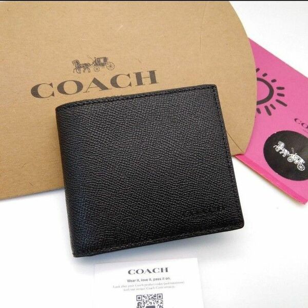 新作　新品　COACH　折り財布　メンズ　人気の小銭入れ付き