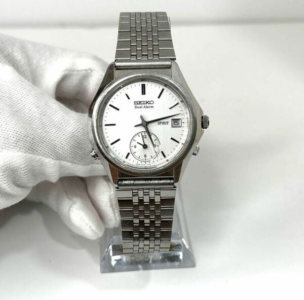 セイコー スピリット デュアルアラーム 白 カレンダー 腕時計 サファイアガラス