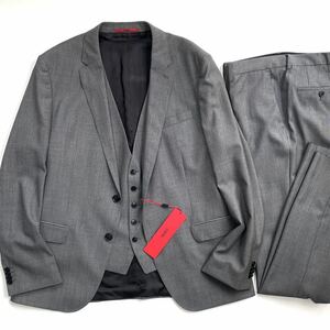  unused HUGO BOSS 3 piece setup suit 2XL corresponding IT56 largish size gray 2B Italy made cloth Hugo Boss gray three-piece 