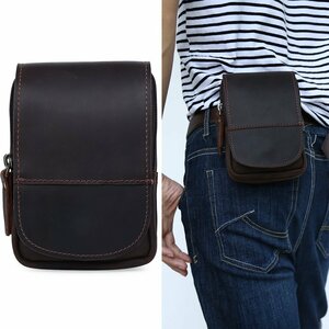 TIDING thick cow leather original leather waist bag belt pouch smartphone pouch outdoor sport bag . cow 