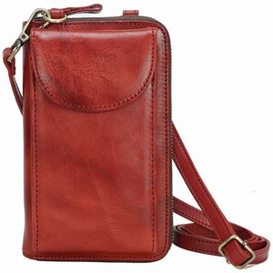 TIDING original leather cow leather shoulder bag smaller smartphone bag man and woman use b Lad red color 