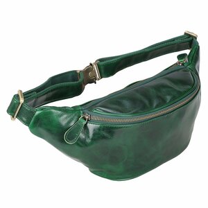TIDING emerald green original leather waist bag lady's hip bag 2WAY body bag belt bag rare goods 