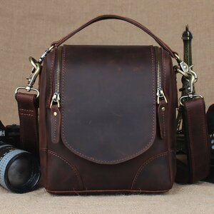 TIDING thick cow leather original leather shoulder bag single‐lens reflex camera bag diagonal .. passing of years change retro 2WAY man and woman use leather bag Brown . cow 
