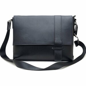 TIDING carefuly selected cow leather napa leather messenger bag men's original leather shoulder bag A4 correspondence 13PC light weight bicycle bag black . cow 