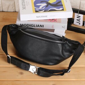 TIDING three day month type 2WAY original leather waist bag hip bag body bag cow leather shrink leather black . cow 