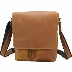 TIDING missed texture (fabric) original leather men's messenger bag shoulder bag diagonal .. pull up leather iPad correspondence bicycle bag Brown . cow 