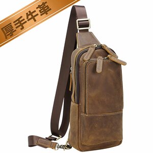 TIDING slim original leather body bag lady's left right both .. one shoulder bag diagonal .. Town Youth casual Brown 