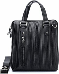  briefcase business bag original leather lady's mesh pattern slim vertical A4 correspondence 2WAY Buffalo leather black water-repellent 