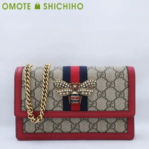 GUCCI グッチ チェーンウォレット チェーンショルダー クイーンマーガレット GGスプリーム ビー 蜂 ベージュ 476079 未使用品◆Nランク