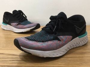 D4B001◆ ナイキ NIKE ウィメンズ オデッセイ リアクト2 フライニット 合成繊維 ブラック ランニングシューズ 23cm AH1016-003