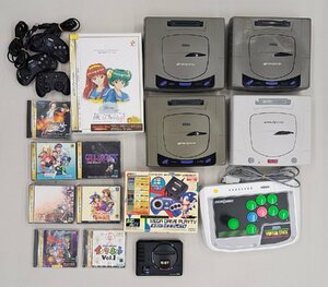 0228-7☆1円スタート☆美品 SEGASATURN セガサターン　本体×4、コントローラー×3、バーチャスティック、メガドライブ、KOG95,ときメモ等