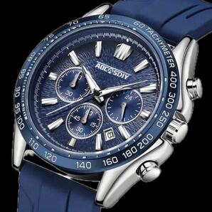 新品 AOCASDIY オマージュクロノグラフウォッチ ラバーストラップ メンズ腕時計 ブルー R42