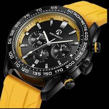 新品 AOCASDIY オマージュクロノグラフウォッチ ラバーストラップ メンズ腕時計 イエロー A2996_画像1