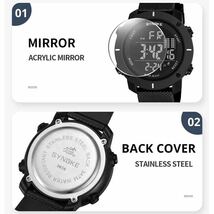 新品 SYNOKEスポーツデジタル 防水 デジタルストップウォッチ メンズ腕時計 9658 ブラック_画像9