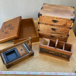 昭和 レトロ 木工製品 まとめ４点 小物入れ 家具 アンティーク和風 小引き出し 小箪笥 たばこセット 収納