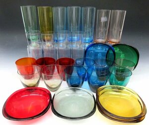 [ZEROnet]V Showa Retro high color? summarize with legs glass gala spade small plate plate colorful blue umber red bubble VP65-97