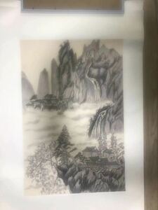 Art hand Auction Brand new, hand-painted, full-length, ink painting, landscape painting, China, external dimensions: length 95cm, width 65m, Inner length 68cm width 45cm Landscape Landscape painting, Artwork, Painting, Ink painting