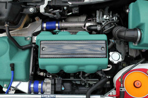 バックヤードスペシャル エンジンカバー Ver.R 綾織りカーボン＆ライトブルー結晶塗装仕上げ S660 DBA/3BA-JW5 6MT/CVT