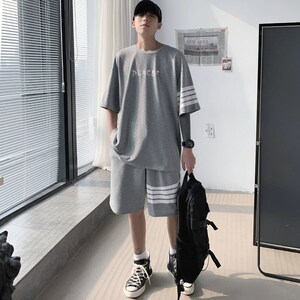 上質 メンズ 上下セット セットアップ Tシャツ+短パン 2点セット スポーツウェア 大きいサイズ 半袖 夏 ゆったり カジュアル 2色M-3XL