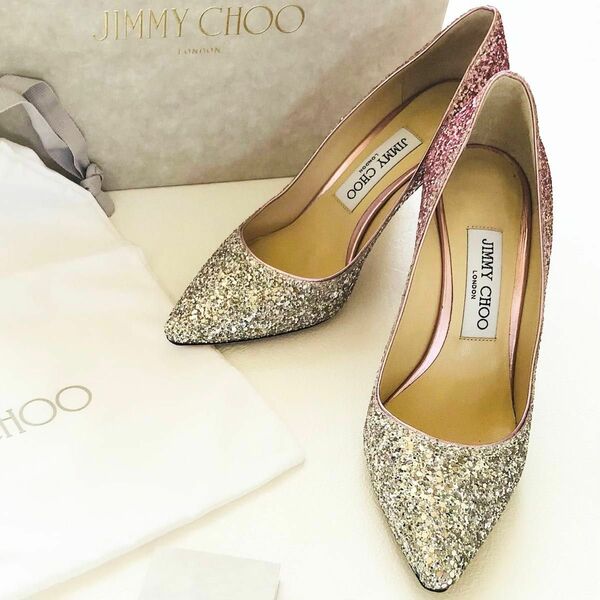 ジミーチュウ JIMMY CHOO グリッター　グラデーション　 ピンク　シルバー　パンプス　ブライダル　