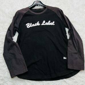【希少Lサイズ】BURBERRY BLACK LABELバーバリーブラックレーベル Tシャツ ロンT ベースボールシャツ ロゴ刺繍 長袖の画像1