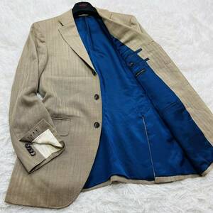 【極美品/希少XLサイズ】azabu tailor 麻布テーラー テーラードジャケット アンコン ヘリンボーン柄 裏地ブルー LL