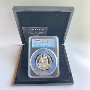 2020年 オルダニー スリーグレイセス W.ワイオン PCGS PR70DCAM 2オンス 5ポンド 銀貨 FS COA 箱付