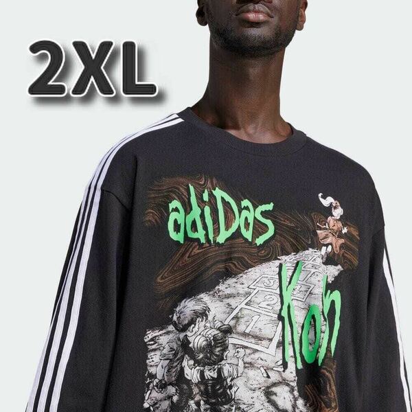2XL 未使用品 adidas×korn Long Sleeve T-shirt Black 長袖 Tシャツ ブラック ロンT CAMPUS キャンパス キャップ