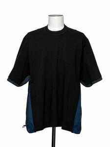 未使用品 定価¥36300 sacai 21AW Cotton×Polyester Tシャツ Size3 Black Navy カットソー スウェット パーカー
