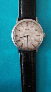 アンティーク セイコーシャリオ 2559-0181 24石 ローマン シルバー格子文字盤 手巻き メンズ腕時計 