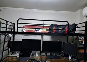 ロフトベッド　引取り限定　東京都　ニトリ　二段ベッド　黒　パイプベッド　省スペース　収納　はしご付き　組み立て