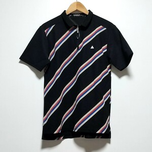 新品 ルコックゴルフ 春夏 斜めストライプ柄 半袖モックネックシャツ 半袖Tシャツ 半袖シャツ 半袖ポロシャツ モックシャツ 黒 メンズM