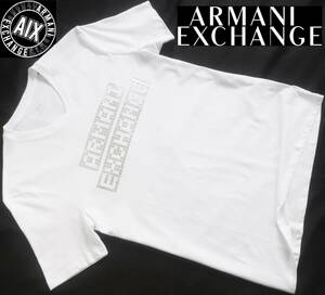 新品★アルマーニ★爽やかな ホワイト Tシャツ★シルバー ロゴ プリント★トルコ製★Vネック スリム 白 L★AX ARMANI★571