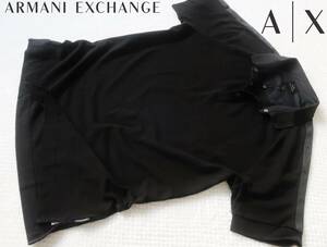 新品★アルマーニ★セクシーな ブラック ポロシャツ★肩 ロゴテープ★かのこ織り 半袖 ニットシャツ 黒 XL★AX ARMANI★595