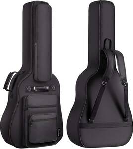 CAHAYA ギターケース 盗難防止ポケット有 8つのポケット アコースティックギター 8mmスポンジ 軽量 ギグバッグ 改良 肩
