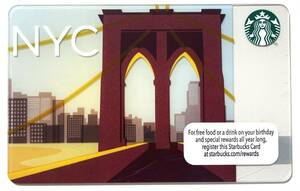 北米 USA スターバックスカード 2013 ニューヨーク限定 NYC スタバカード 海外 アメリカ スタバカード 地域限定 ブルックリン橋