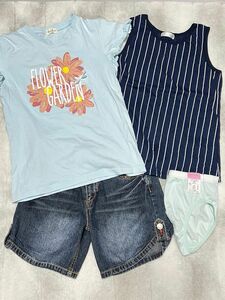 【160】キッズ　女の子　 半袖Tシャツ Tシャツ 半袖カットソー ハーフパンツ　短パン　デニム　ジーンズ　パンツ　ショーツ　
