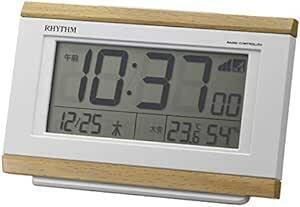 リズム(RHYTHM) 目覚まし時計 電波時計 電子音アラーム 温度 湿度 カレンダー 六曜 ライト付き ライトブラウン 8.9x