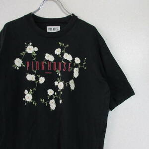 ○PINK HOUSE ピンクハウス◆Tシャツ カットソー プリント 日本製◆レディース ブラック Lサイズ
